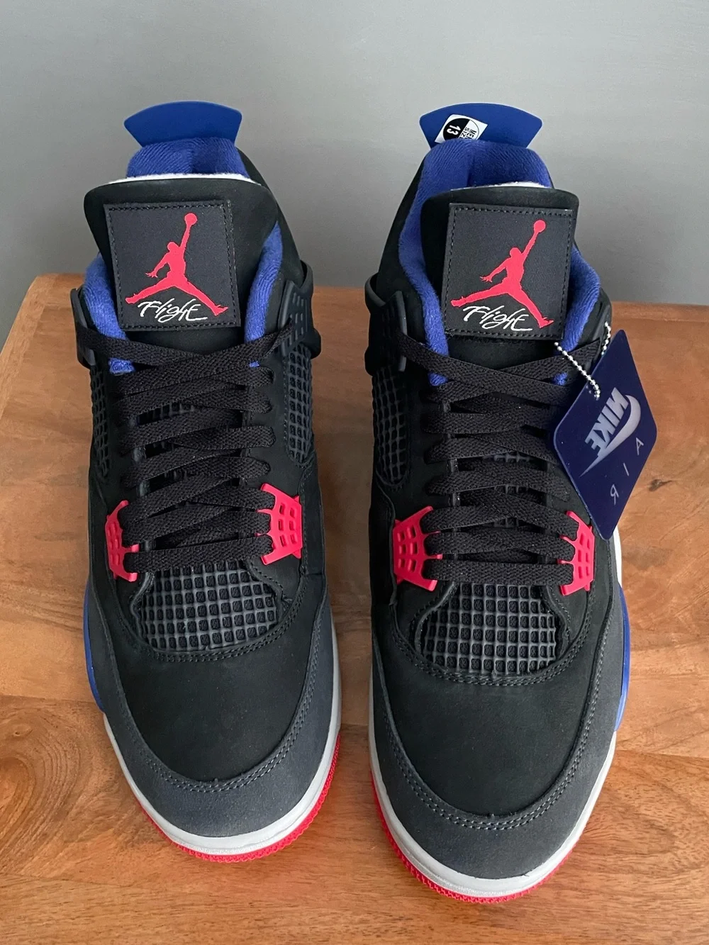 Nike Air Jordan 4 Retro Rare Air Black Fire Red Deep Royal Blue Men’s Size 13 FV